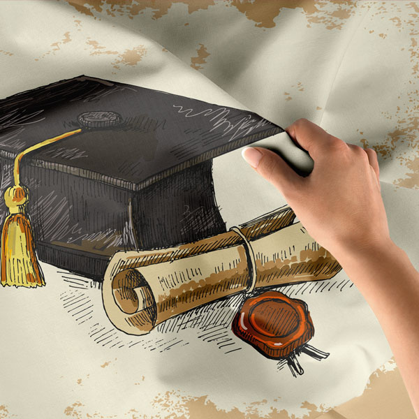 Mezuniyet Şapkası ve Diploma Temalı Vintage Duvar Örtüsü 8343