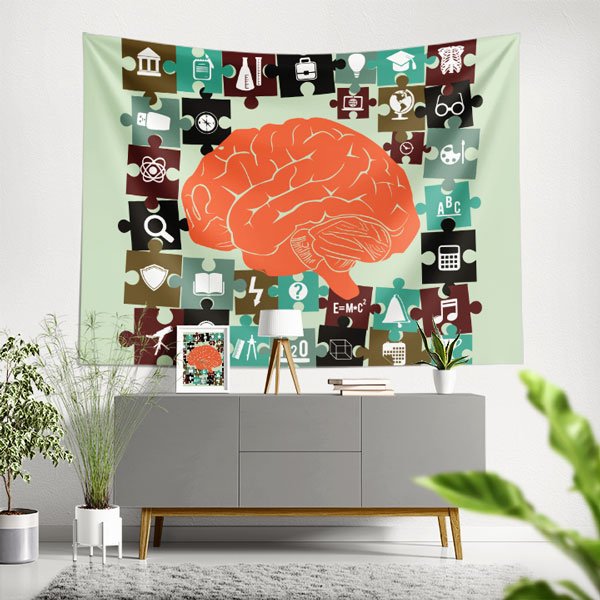 school-class-wall-decor-8344-00 Beyin Temalı Eğitici Puzzle Duvar Örtüsü - Bilgi ve Öğrenme 8344