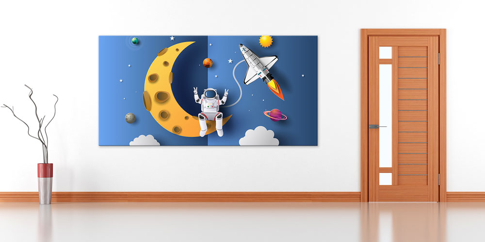 school-class-wall-design-10217-01 Astronot Ayda ve Uzay Roketi Posteri - Çocuk Odası/Sınıf Duvar Tasarımı 10217