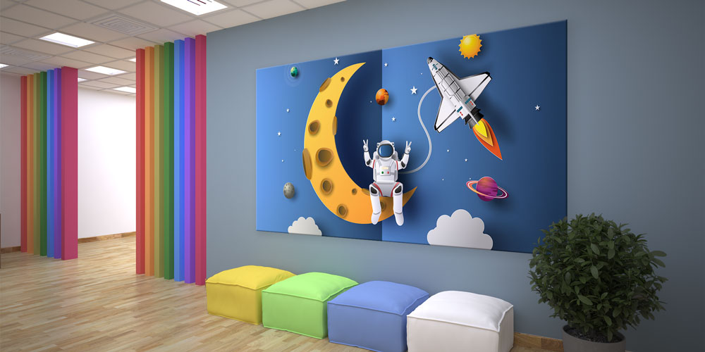 school-class-wall-design-10217-03 Astronot Ayda ve Uzay Roketi Posteri - Çocuk Odası/Sınıf Duvar Tasarımı 10217