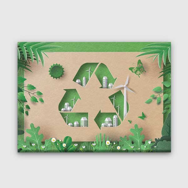 Geri Dönüşüm Sembollü Şehir ve Doğa Temalı Duvar Tablosu – 10362