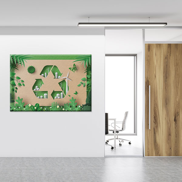 Geri Dönüşüm Sembollü Şehir ve Doğa Temalı Duvar Tablosu – 10362