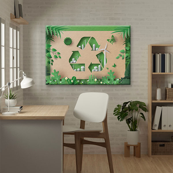 Geri Dönüşüm Sembollü Şehir ve Doğa Temalı Duvar Tablosu – 10362