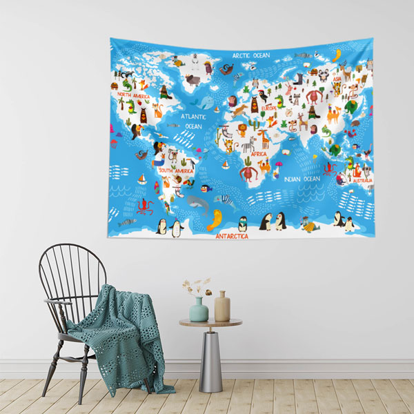 Hayvanlı Dünya Haritası Duvar Örtüsü 10338