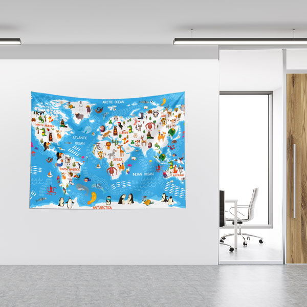 Hayvanlı Dünya Haritası Duvar Örtüsü 10338