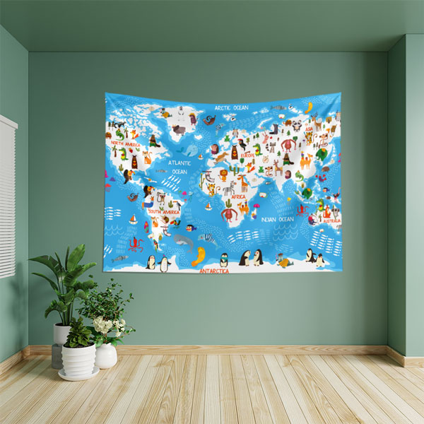 Hayvanlı Dünya Haritası Duvar Örtüsü 10338