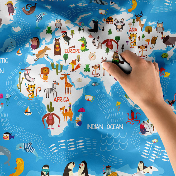 Hayvanlı Dünya Haritası Duvar Örtüsü 10338