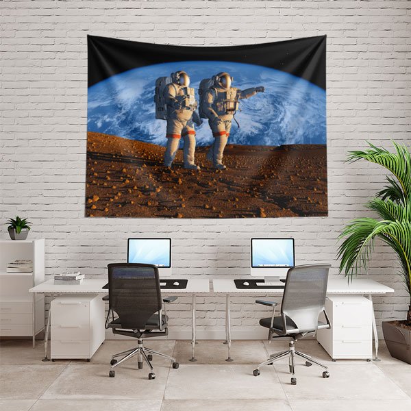 Uzayda Yürüyen Astronotlar ve Dünya Manzarası Duvar Örtüsü - Uzay & Astronomi Temalı 8221