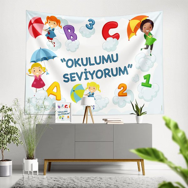 school-class-wall-tapestry-8283-00 "Okulumu Seviyorum" Çocuk Temalı Duvar Örtüsü 8283