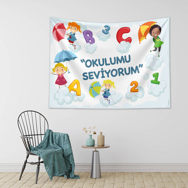 school-class-wall-tapestry-8283-01 "Okulumu Seviyorum" Çocuk Temalı Duvar Örtüsü 8283