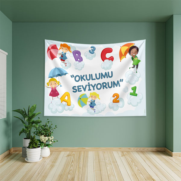 school-class-wall-tapestry-8283-02 "Okulumu Seviyorum" Çocuk Temalı Duvar Örtüsü 8283