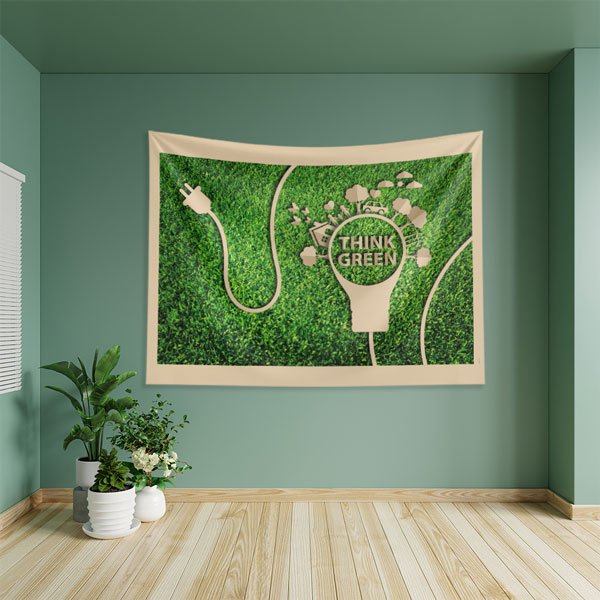 school-class-wall-tapestry-8298-02 "Think Green" (Yeşil Düşün) Enerji ve Şehir Temalı Duvar Örtüsü 8298