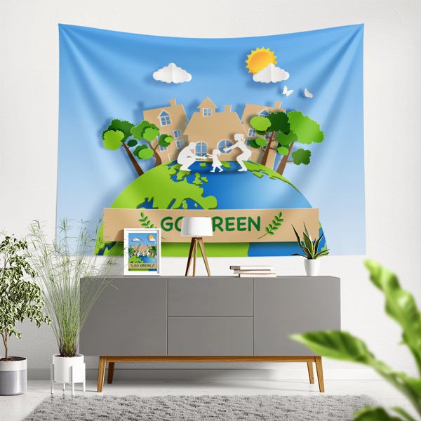 "Go Green" (Yeşile Dön) Dünya ve İnsan Temalı Duvar Örtüsü 8312