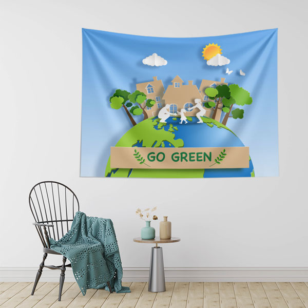 "Go Green" (Yeşile Dön) Dünya ve İnsan Temalı Duvar Örtüsü 8312