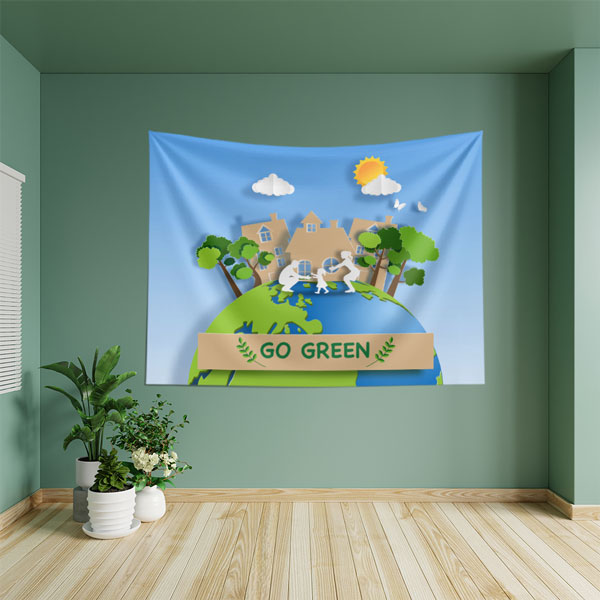 "Go Green" (Yeşile Dön) Dünya ve İnsan Temalı Duvar Örtüsü 8312