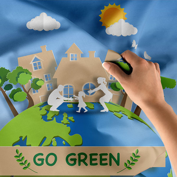 "Go Green" (Yeşile Dön) Dünya ve İnsan Temalı Duvar Örtüsü 8312