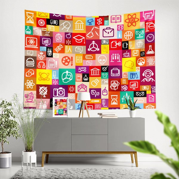 school-class-wall-tapestry-8352-00 Eğitim ve Bilim İkonları Mozaik Duvar Örtüsü 8352