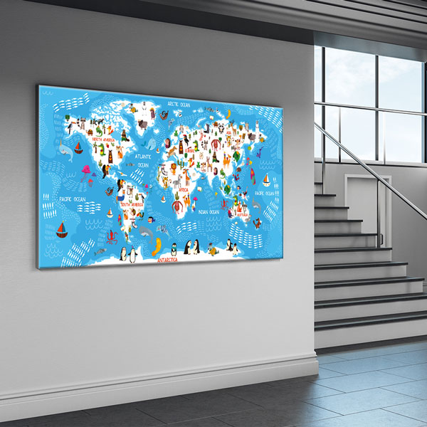Hayvanlı ve Eğlenceli Çocuk Dünya Haritası Tablosu - Sınıf ve Oyun Odası – 10381
