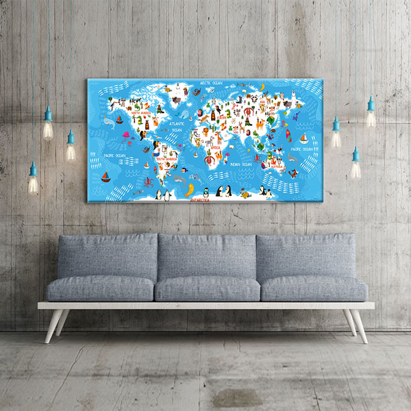 Hayvanlı ve Eğlenceli Çocuk Dünya Haritası Tablosu - Sınıf ve Oyun Odası – 10381