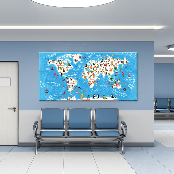 Hayvanlı ve Eğlenceli Çocuk Dünya Haritası Tablosu - Sınıf ve Oyun Odası – 10381