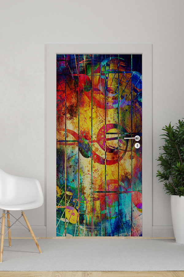 school-classroom-door-design-8869-0 Renkli Soyut Müzik Notaları ve Sanat Kapı Giydirme 8869