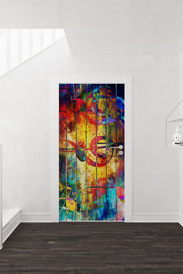 school-classroom-door-design-8869-01 Renkli Soyut Müzik Notaları ve Sanat Kapı Giydirme 8869