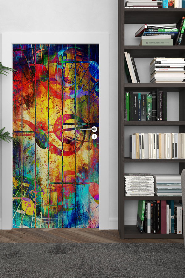 school-classroom-door-design-8869-02 Renkli Soyut Müzik Notaları ve Sanat Kapı Giydirme 8869