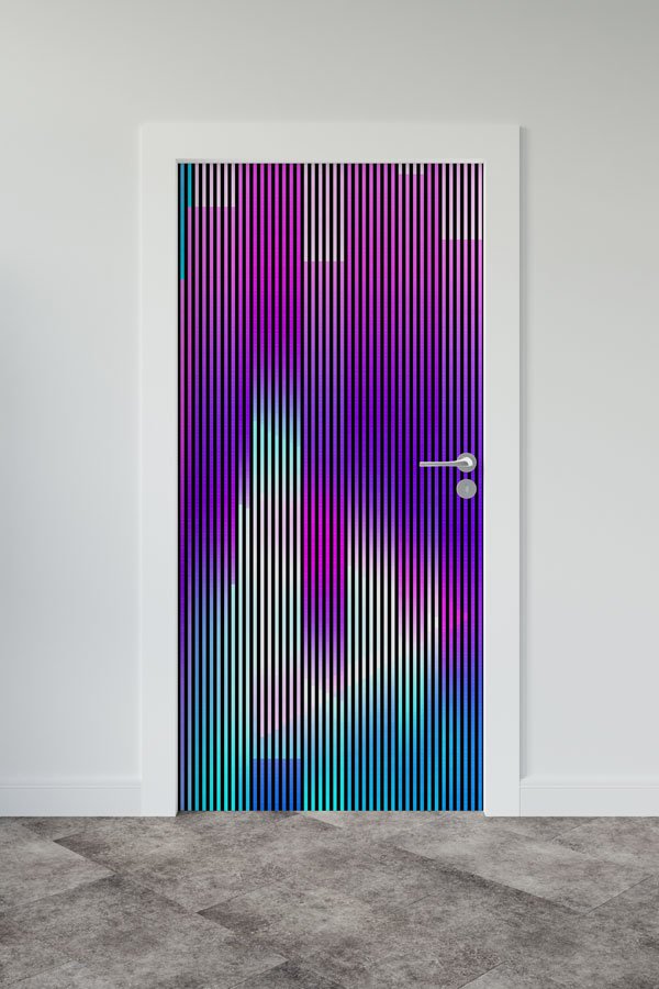 Neon Dikey Çizgili Modern Okul Kapı Giydirme 8607