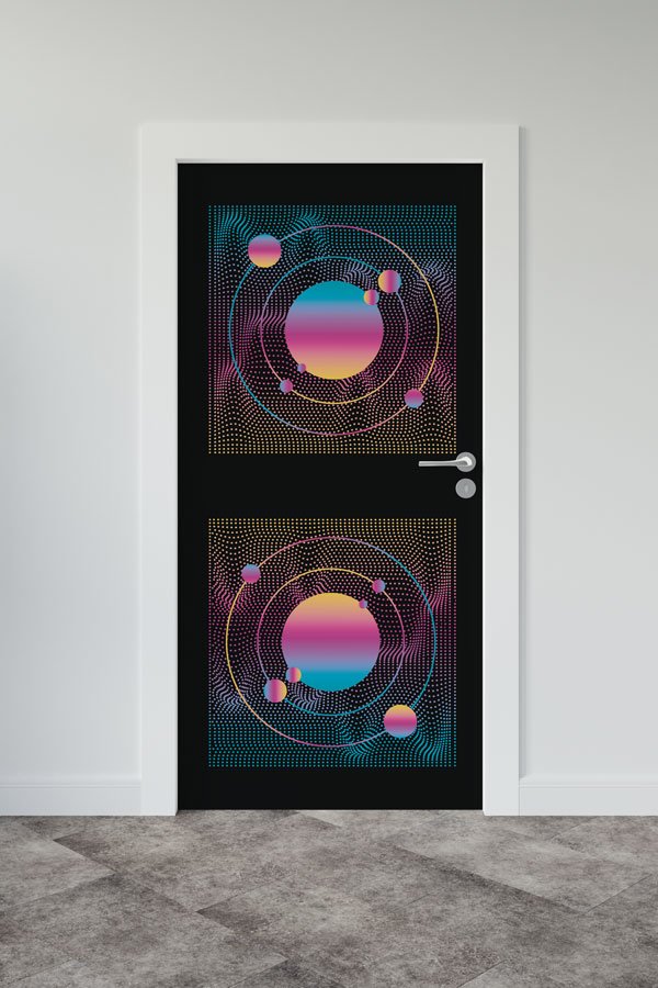 Soyut Gezegen ve Yörünge Desenli Okul Kapısı Giydirme - Bilim & Sanat Sınıfları İçin 8629