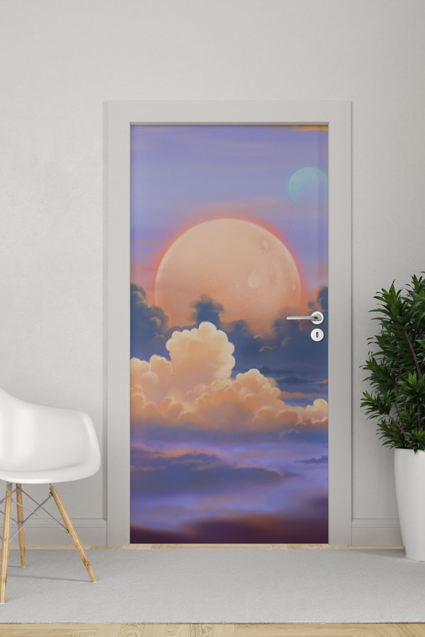 school-doors-decor-8565-0 Ay ve Bulut Temalı Okul Kapısı Giydirme - Rüya ve Bilim Derslikleri İçin 8565