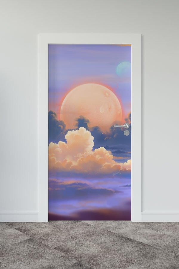 Ay ve Bulut Temalı Okul Kapısı Giydirme - Rüya ve Bilim Derslikleri İçin 8565