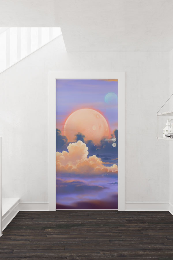 school-doors-decor-8565-01 Ay ve Bulut Temalı Okul Kapısı Giydirme - Rüya ve Bilim Derslikleri İçin 8565