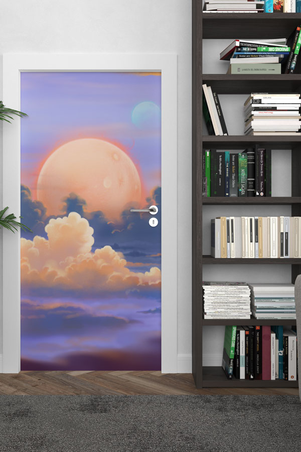 school-doors-decor-8565-02 Ay ve Bulut Temalı Okul Kapısı Giydirme - Rüya ve Bilim Derslikleri İçin 8565