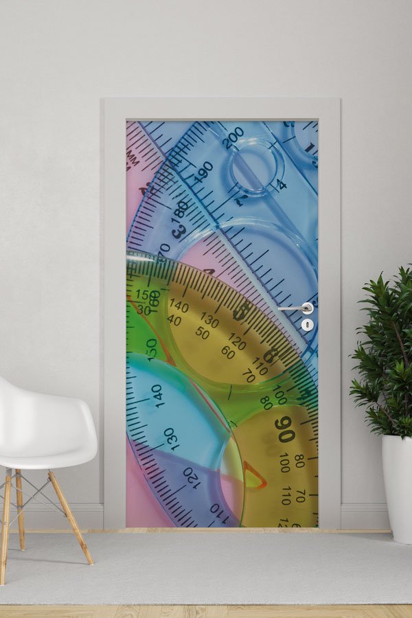 Açı Ölçer ve Cetvel Desenli Kapı Giydirme 8586