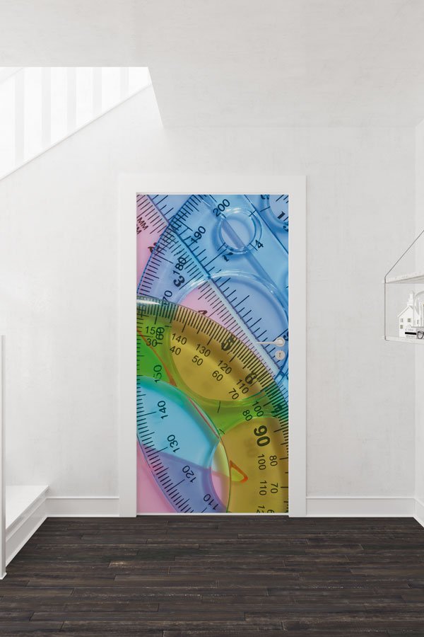 Açı Ölçer ve Cetvel Desenli Kapı Giydirme 8586