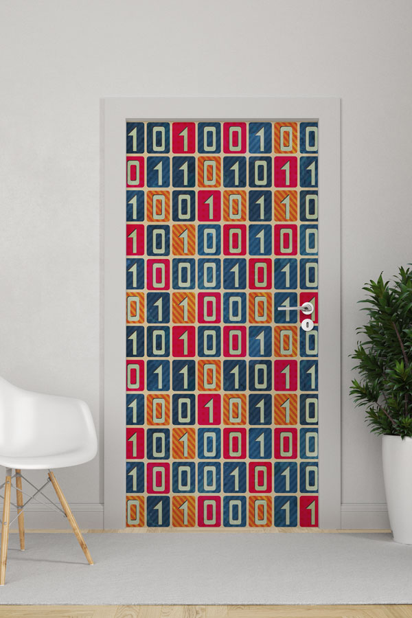 Renkli Binary Kod Kapı Giydirme 8599