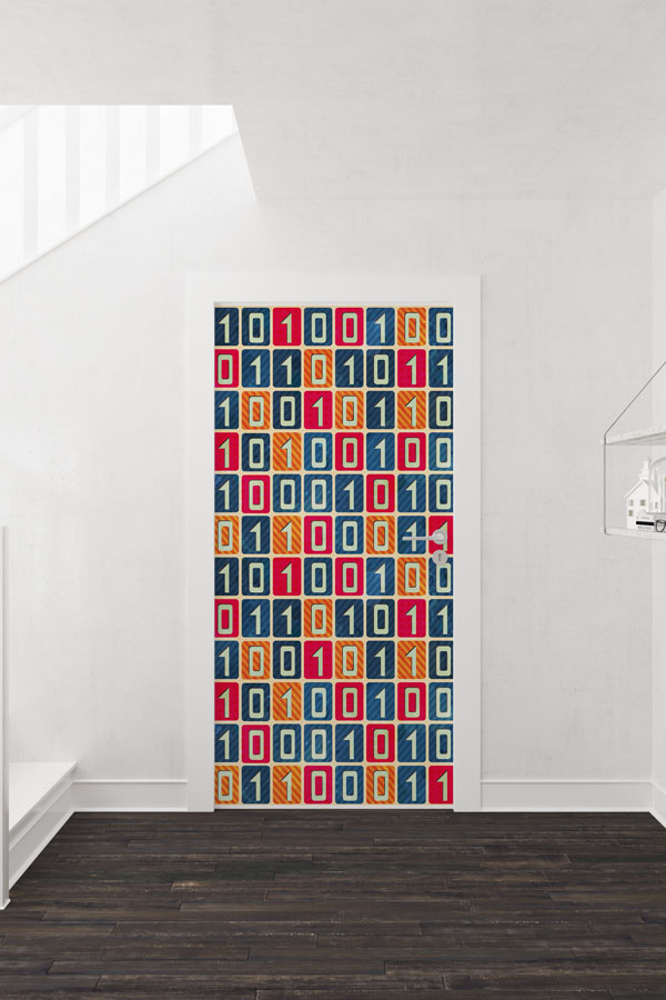 Renkli Binary Kod Kapı Giydirme 8599