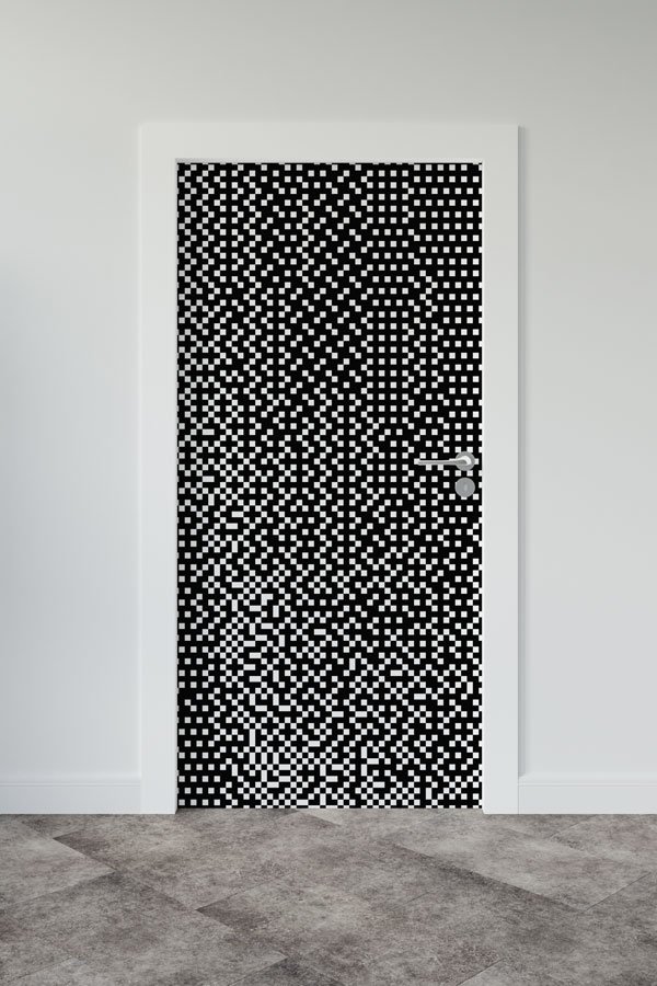 Siyah Beyaz Piksel Kare Desenli Okul Kapısı Giydirme - Modern Teknoloji Sınıfları İçin 8628