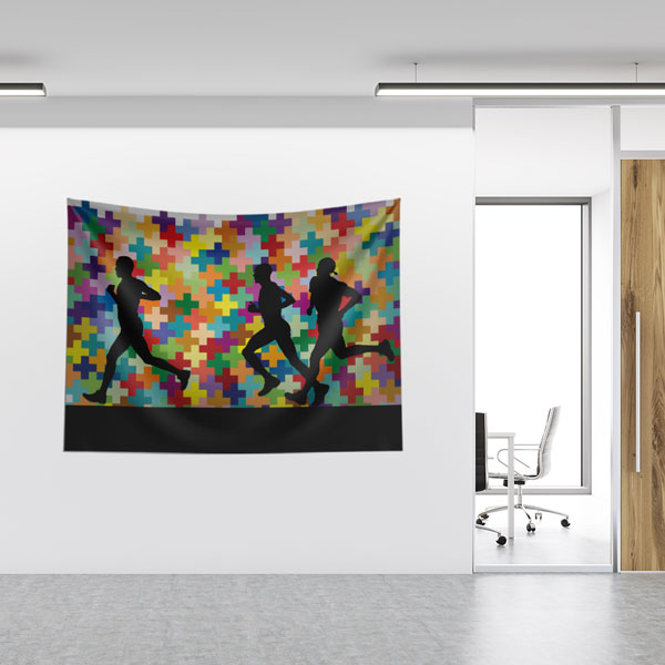 Renkli Mozaik Fonda Koşucu Silüetleri Duvar Örtüsü 8438