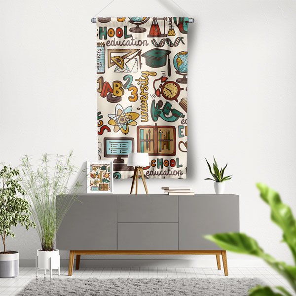 Eğitim Temalı Canlı Renkli Okul ve Sınıf Duvar Flaması 8115