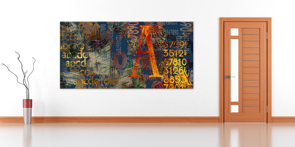 Soyut Grunge Efektli Sayılar ve Harflerle Modern Duvar Sanatı 7827