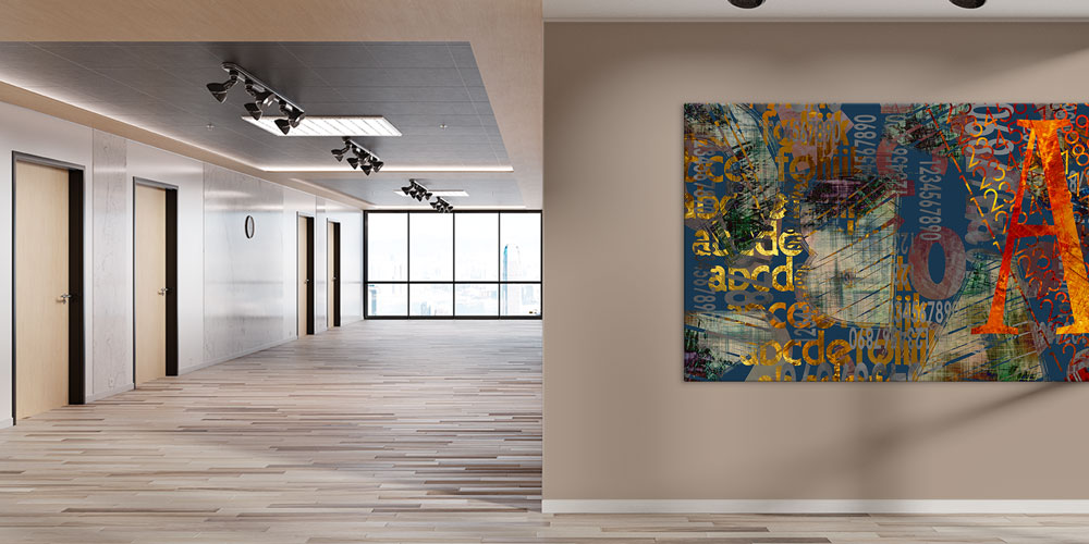 Soyut Grunge Efektli Sayılar ve Harflerle Modern Duvar Sanatı 7827