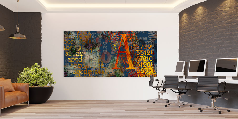 Soyut Grunge Efektli Sayılar ve Harflerle Modern Duvar Sanatı 7827