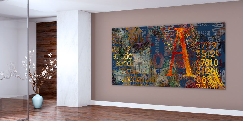 Soyut Grunge Efektli Sayılar ve Harflerle Modern Duvar Sanatı 7827