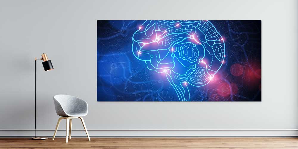 Neon Mavi İnsan Beyni Temalı Modern Bilimsel Duvar Sanatı 7984
