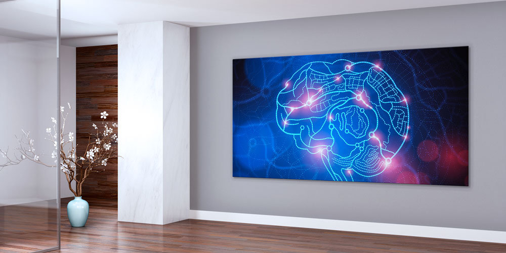 Neon Mavi İnsan Beyni Temalı Modern Bilimsel Duvar Sanatı 7984