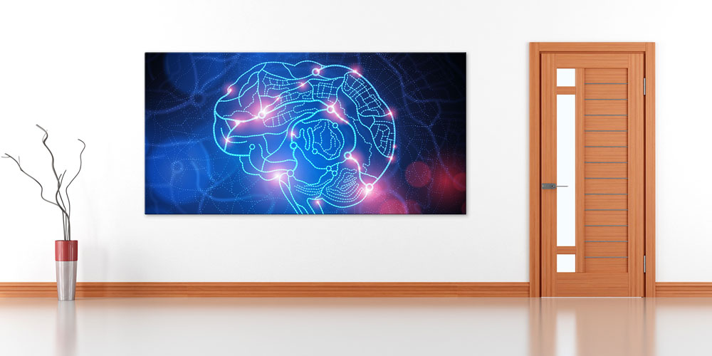 Neon Mavi İnsan Beyni Temalı Modern Bilimsel Duvar Sanatı 7984