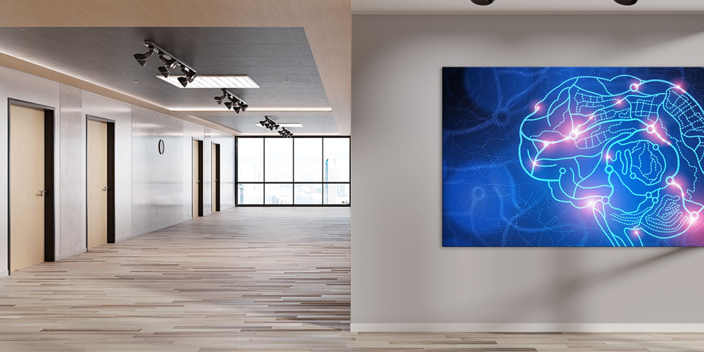 Neon Mavi İnsan Beyni Temalı Modern Bilimsel Duvar Sanatı 7984