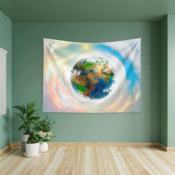 Dünya Küresi ve Doğa Temalı Dekoratif Duvar Örtüsü 8304