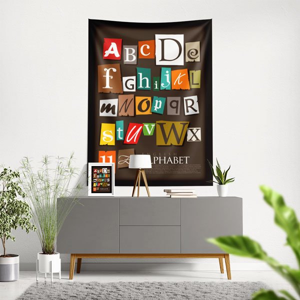 school-wall-art-decor-8426-00 "Gazete Kupürü" İngilizce Alfabe Duvar Örtüsü 8426